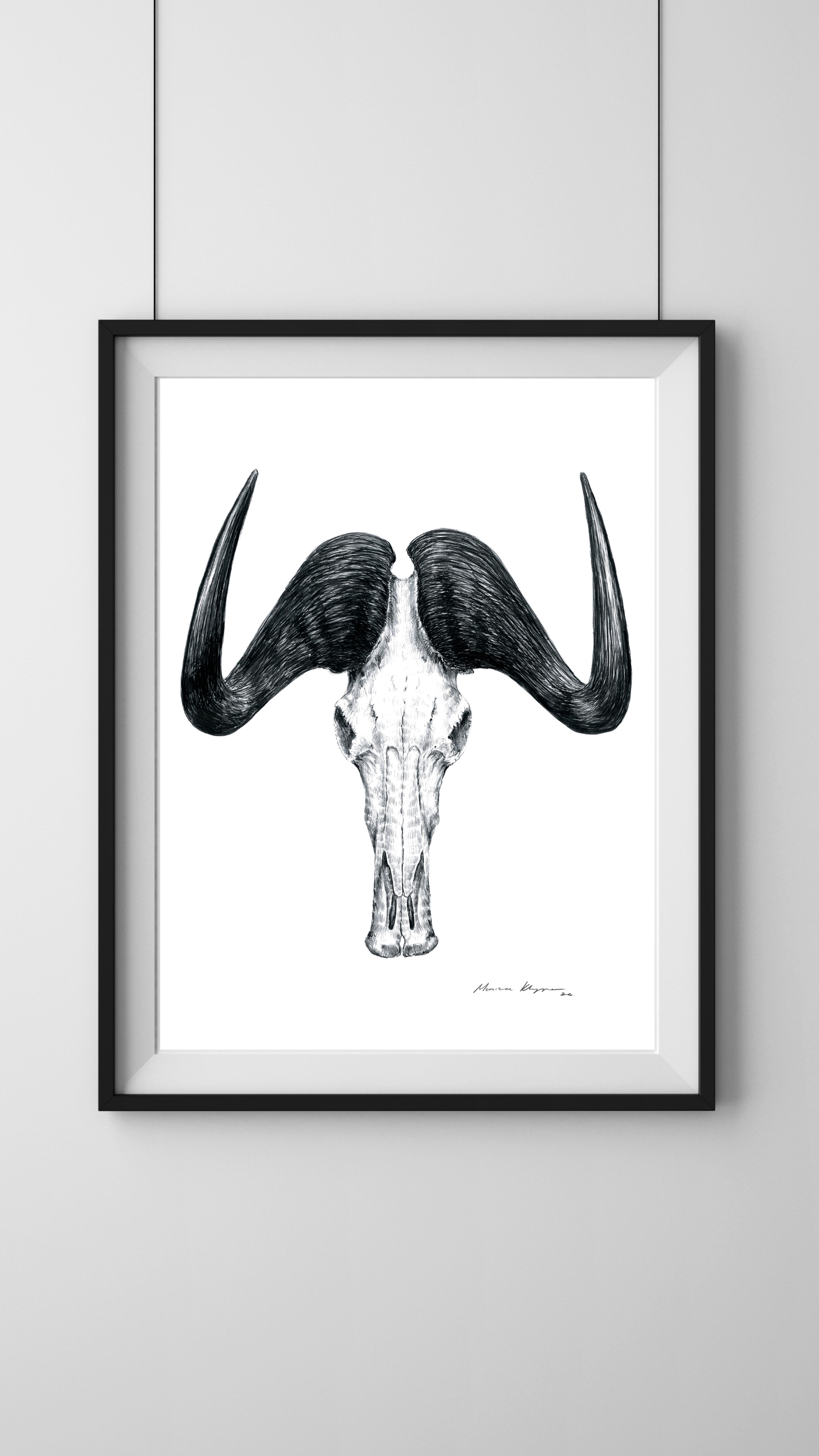 "Black Wildebeest Skull" Print A3 - Image 2